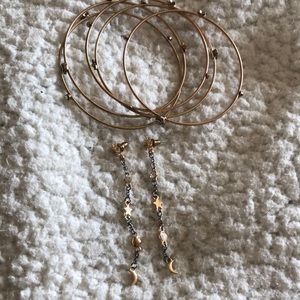 Bracelet and Earrings Stars and Moon Crystal Gold